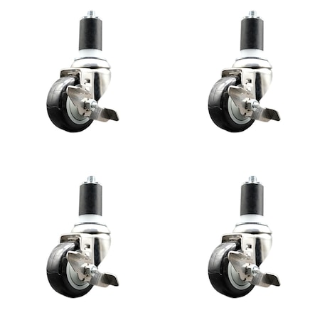 Service Caster 3.5 Inch 316SS Black Poly Swivel 1-1/2 Inch Expanding Stem Caster Set Brake SCC SS316EX20S3514-PPUB-BLK-TLB-112-4